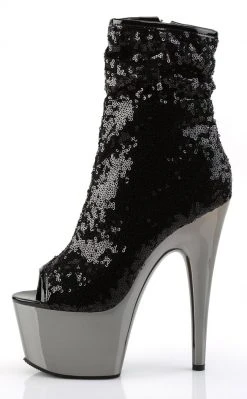 Pleaser ADORE-1008SQ Black / Pewter Ankle Boots