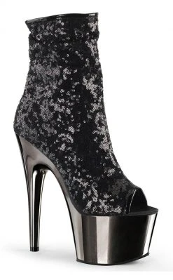 Pleaser ADORE-1008SQ Black / Pewter Ankle Boots