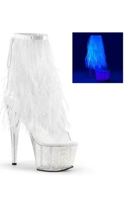 Pleaser Pole Shoes ADORE-1017MFF White Marabou / Clear Ankle Boots