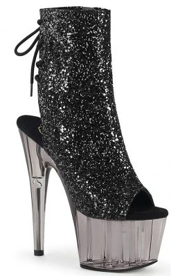 Pleaser ADORE-1018 Black Glitter/Smoke Tint Heels Pole Shoes