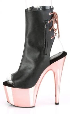 Pleaser ADORE-1018 Black & Rose Gold Chrome Ankle Boots