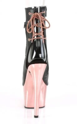 Pleaser ADORE-1018 Black & Rose Gold Chrome Ankle Boots