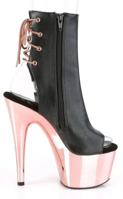Pleaser ADORE-1018 Black & Rose Gold Chrome Ankle Boots