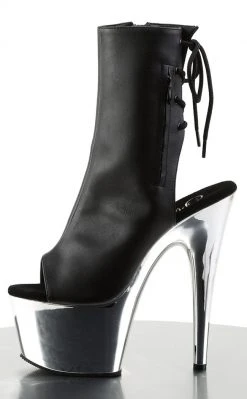 Pleaser ADORE-1018 Black & Silver Chrome Ankle Boots
