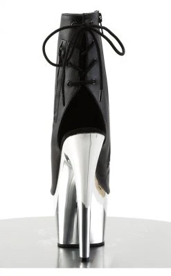 Pleaser ADORE-1018 Black & Silver Chrome Ankle Boots