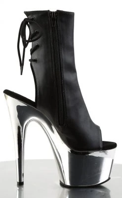 Pleaser ADORE-1018 Black & Silver Chrome Ankle Boots