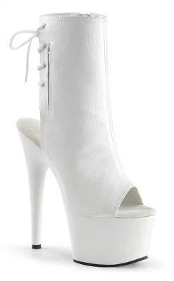 Pleaser Pole Shoes ADORE-1018 White Faux Leather Ankle Boots