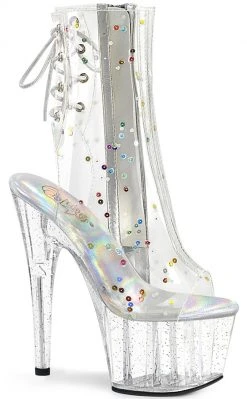 Pleaser Pole Shoes ADORE-1018C-2 Clear Glitter Ankle Boots