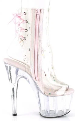 Pleaser ADORE-1018C-2 Clear/Pink Glitter Ankle Boots