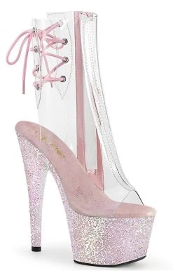 Pleaser Pole Shoes ADORE-1018C Clear/Opal Multi Glitter Ankle Boots