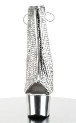 Pleaser Pole Shoes ADORE-1018DCS Silver Chrome Ankle Boots
