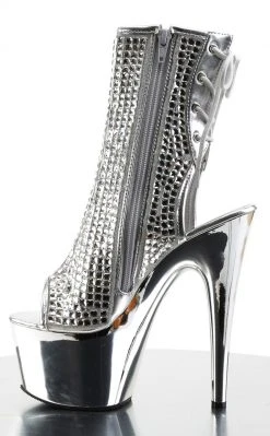 Pleaser Pole Shoes ADORE-1018DCS Silver Chrome Ankle Boots