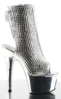 Pleaser Pole Shoes ADORE-1018DCS Silver Chrome Ankle Boots