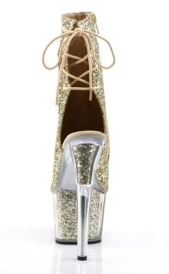 Pleaser Pole Shoes ADORE-1018G Gold Glitter Ankle Boots
