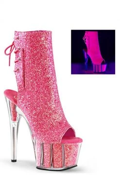 Pleaser ADORE-1018G Neon Pink Glitter Ankle Boots Pole Shoes