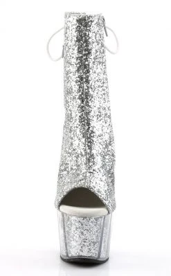 Pleaser Pole Shoes ADORE-1018G Silver Glitter Ankle Boots