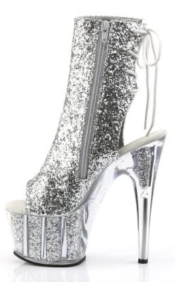 Pleaser Pole Shoes ADORE-1018G Silver Glitter Ankle Boots