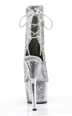 Pleaser Pole Shoes ADORE-1018G Silver Glitter Ankle Boots