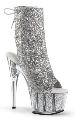 Pleaser Pole Shoes ADORE-1018G Silver Glitter Ankle Boots
