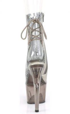 Pleaser ADORE-1018HCT Silver Hologram/Smoke Tinted Ankle Boots Pole Shoes