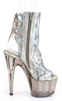 Pleaser ADORE-1018HCT Silver Hologram/Smoke Tinted Ankle Boots Pole Shoes