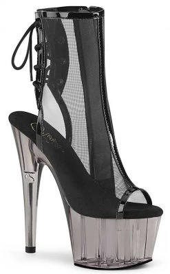 Pleaser ADORE-1018MSHT Black Patent Mesh/Smoke Tinted Boots