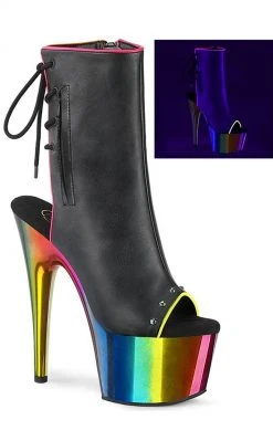 Pleaser ADORE-1018RC-02 Black Matte/Rainbow Chrome Ankle Boots