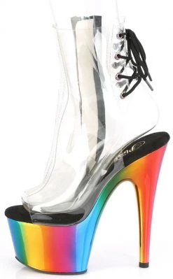 Pleaser ADORE-1018RC Clear/Rainbow Chrome Ankle Boots