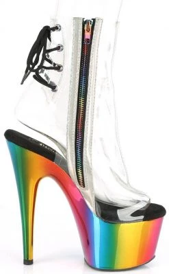 Pleaser ADORE-1018RC Clear/Rainbow Chrome Ankle Boots