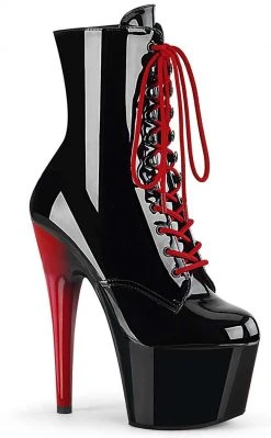 Pleaser ADORE-1020 Black Patent/Red Ankle Boots