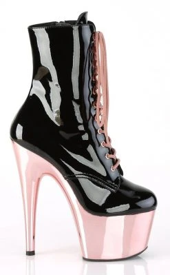 Pleaser Pole Shoes ADORE-1020 Black & Rose Gold Ankle Boots