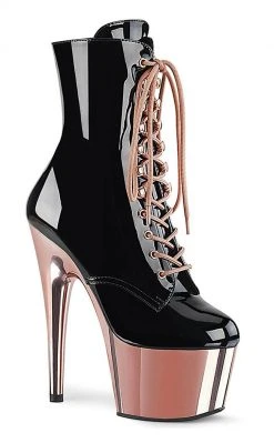Pleaser Pole Shoes ADORE-1020 Black & Rose Gold Ankle Boots