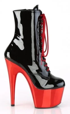 Pleaser ADORE-1020 Black/Red Chrome Ankle Boots Pole Shoes