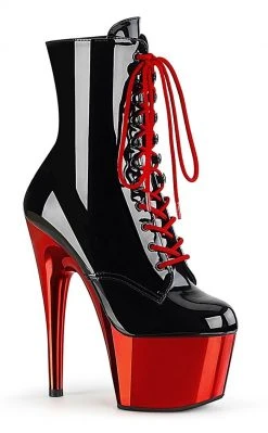 Pleaser ADORE-1020 Black/Red Chrome Ankle Boots Pole Shoes