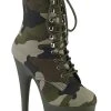 Pleaser ADORE-1020 Green/Olive Camo Ankle Boots Pole Shoes