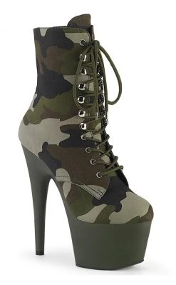 Pleaser ADORE-1020 Green/Olive Camo Ankle Boots Pole Shoes
