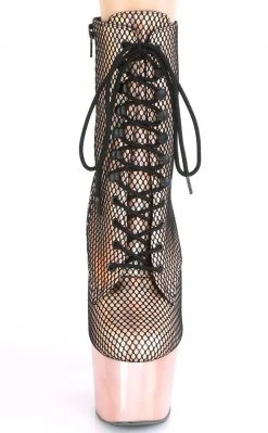 Pleaser Pole Shoes ADORE-1020 Rose Gold Holo Fishnet Ankle Boots