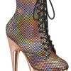 Pleaser Pole Shoes ADORE-1020 Rose Gold Holo Fishnet Ankle Boots