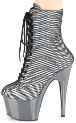 Pleaser Pole Shoes ADORE-1020 Silver & Pewter Holo Fishnet Ankle Boots