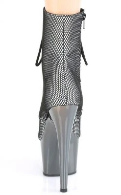 Pleaser Pole Shoes ADORE-1020 Silver & Pewter Holo Fishnet Ankle Boots
