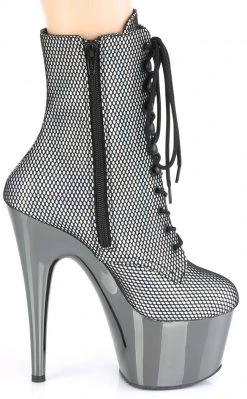 Pleaser Pole Shoes ADORE-1020 Silver & Pewter Holo Fishnet Ankle Boots