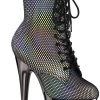 Pleaser Pole Shoes ADORE-1020 Silver & Pewter Holo Fishnet Ankle Boots