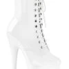 Pleaser ADORE-1020 White Patent Ankle Boots Pole Shoes