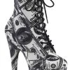 Pleaser Pole Shoes ADORE-1020 White/Black Money Print Ankle Boots
