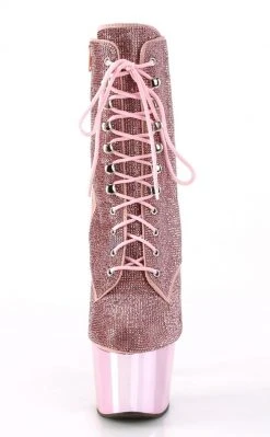 Pleaser Pole Shoes ADORE-1020CHRS Baby Pink Chrome Rhinestone Ankle Boots