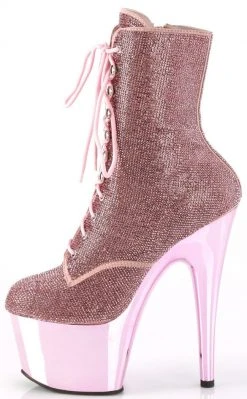 Pleaser Pole Shoes ADORE-1020CHRS Baby Pink Chrome Rhinestone Ankle Boots