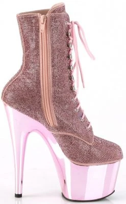 Pleaser Pole Shoes ADORE-1020CHRS Baby Pink Chrome Rhinestone Ankle Boots