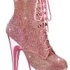Pleaser Pole Shoes ADORE-1020CHRS Baby Pink Chrome Rhinestone Ankle Boots