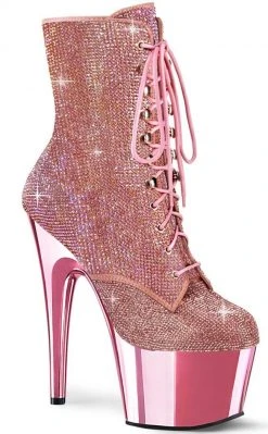 Pleaser Pole Shoes ADORE-1020CHRS Baby Pink Chrome Rhinestone Ankle Boots
