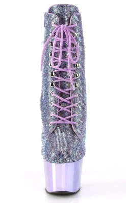 Pleaser Pole Shoes ADORE-1020CHRS Lavender Rhinestone/Pewter Chrome Ankle Boots